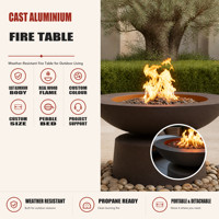 Table de foyer au propane en aluminium moulé durable, foyer extérieur résistant aux intempéries, chauffage de patio pour jardin, arrière-cour et réceptions barbecue