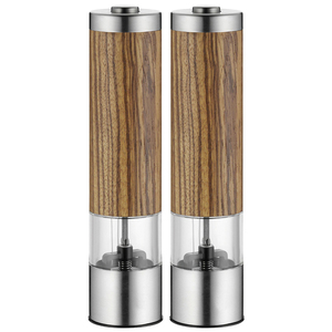 Shaker à épices réglable avec broyeur en acier inoxydable moulin à sel en bambou électrique ensemble de moulin à poivre en bambou avec lumière LED - Product Image 2