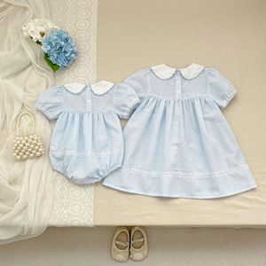 2026 Zomerjurk voor meisjes, nieuw, met geborduurde kraag, katoenen jurkje, baby romper, jumpsuit, Koreaanse stijl, kinderbroer/zus outfit - Product Image 3