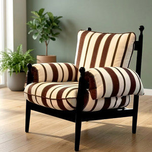 Sillón Moderno para Sala de Estar con Tela a Rayas, Respaldo Sólido, Diseño de Mediados de Siglo, Sillón de Descanso, Muebles para el Hogar - Product Image 2