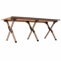Table de camping pliable à roulettes, table de pique-nique en bois à lattes avec sac de transport, table de repas portable d'extérieur stable à structure en X