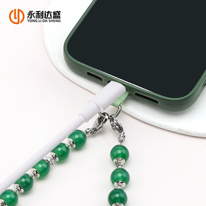 Cinturino per cellulare con <span class=keywords><strong>perline</strong></span> di cristallo verde naturale nuovo stile cinturino da polso Anti-perso con cordino corto a mano - Product Image 2