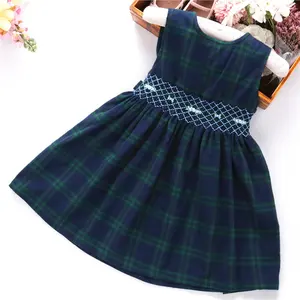 Mùa Đông Bé Gái Smocked Dresses Hand Made Xanh Sọc Ca Rô Thêu Cửa Hàng Trẻ Em Quần Áo Bán Buôn Cửa Hàng C9112246