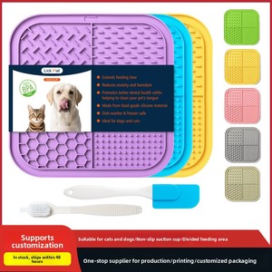 Silicone <b>Slow</b> <b>Feeder</b> Mat for <b>Dogs</b> Geometric Pattern Non Slip Design Blue Square Shape Indoor Use - Product Image 3
