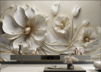 Wallpaper Mural 3D Mewah dan Indah dengan Motif Bunga Perhiasan Timbul untuk Dekorasi Dinding Latar Belakang TV dan Sofa