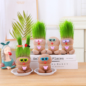 Mini Planta en Maceta de Césped Artificial, Planta Verde Hidropónica de Escritorio, Diseño de Dibujos Animados, Decoración Interior, Regalo para Niños - Product Image 4