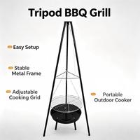 Support de barbecue trépied en acier robuste, portable, pour extérieur, brasero suspendu, pour camping, fête en jardin, barbecue trépied de camping