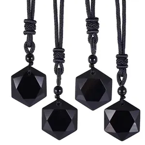 Zwart Obsidiaan Natuursteen Zes Puntige Ster Hanger Kettingen Cubic Hexagram Trui Kettingen Amuletten En Talismannen Sieraden