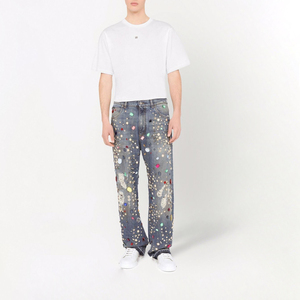 DS-Fabricante de pantalones vaqueros personalizados, Pantalones vaqueros de pierna recta con adornos de piedra azul - Product Image 3