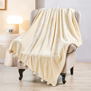 Cozy Pompom Throw Blanket Plush Fluffy Pom Pom Ball Trim Blanket for <b>Sofa</b> Bedding Home Decor Gift - Product Image 1