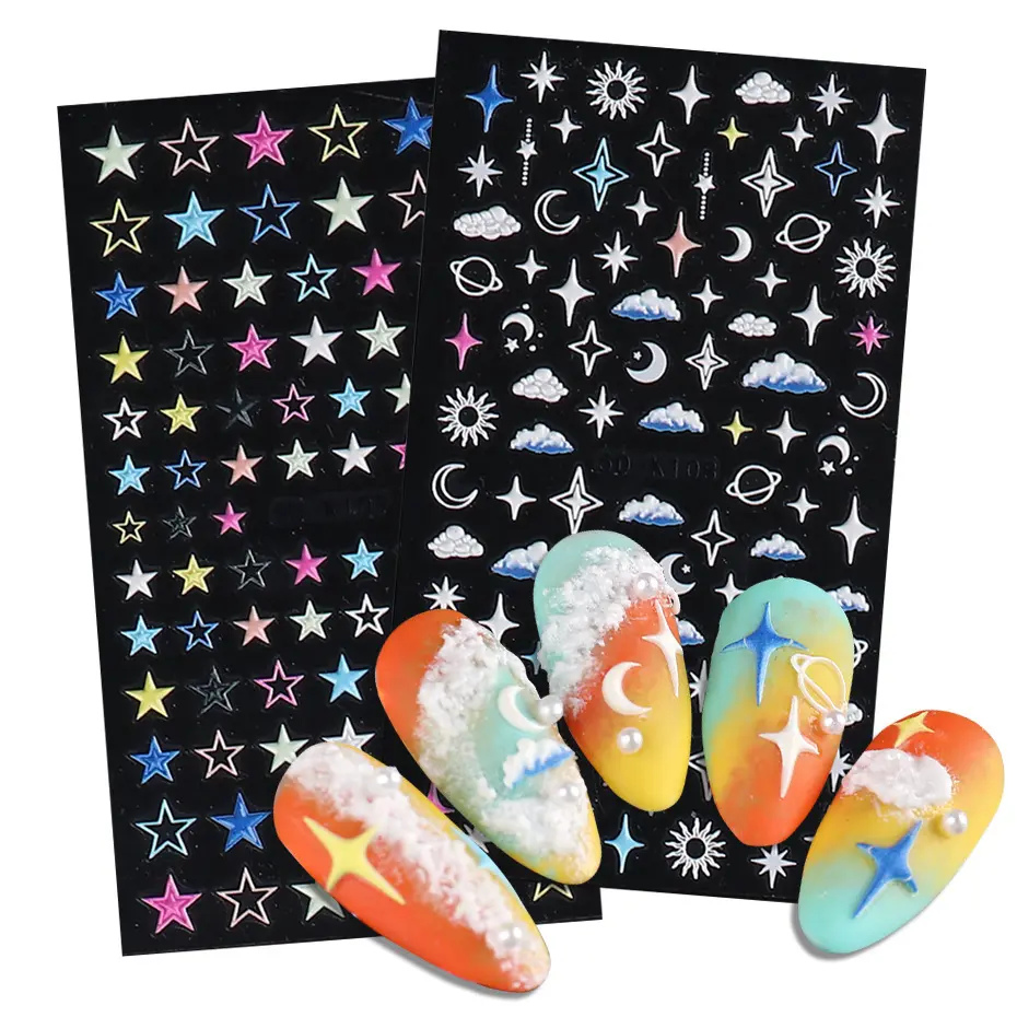 Star Nail Art Stickers 5D Self-Adhesive Luxurious Five Pointed Heart-shaped Star Moon Cloud Nail Art decals for nail art