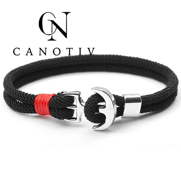 CANOTIV Cool Fashion Men Black Anchor Rope Survival Bracelet Hook bracelet jewelry