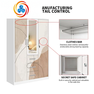 Armoire métallique à portes battantes miroir en gros, certifiée ISO CE, armoire en acier personnalisée en usine pour grands projets d'appartements - Product Image 3