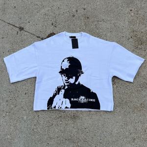 Custom Cropped Raw Cut Drop Shoulder Custom DTG Print Heavyweight Cotton Thick Collar Boxy Fit <b>Men</b> <b>T</b> <b>Shirt</b> - Product Image 3