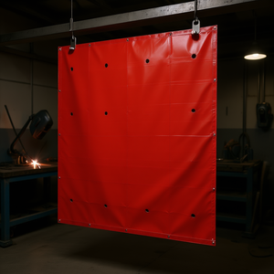 Cortina de Soldadura de Vinilo Rojo Resistente a las Llamas de 6 Pies x 6 Pies con Orificios para Protección en Talleres - Product Image 2