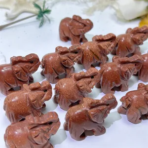 Cristal artisanat animal petite taille sculpture polissage doré grès éléphant pour la guérison décoration