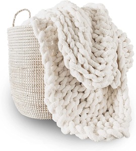 Jeté de couverture en tricot épais 100% tricoté à la main avec du fil de Chenille géant jeté de couverture en tricot lavable - Product Image 1