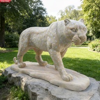 Sculpture de léopard en marbre beige YOUFINE, statue d'animal sauvage réaliste pour la décoration de jardin et de propriété, personnalisable