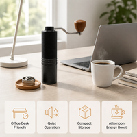 Moulin à café manuel tout-en-un OEM ODM avec réglage interne, meule à 6 étoiles, design minimaliste noir, portable pour la maison, le bureau et l'extérieur, vente en gros