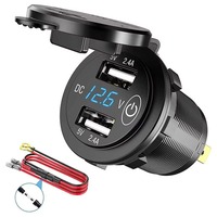 Nouvelle prise de chargeur double USB étanche IP65 certifiée CE 12V/24V 24W 4.8A avec voltmètre LED et interrupteur, compatible universel pour voiture, camping-car, yacht, camion