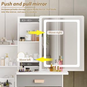 <strong>Small</strong> <strong>Vanity</strong> <strong>Table</strong> Makeup <strong>Vanity</strong> Dressing <strong>Table</strong> with Mirror 4 Drawers &amp; Shelves Dressing Desk and Cushioned Stool Set - Product Image 5