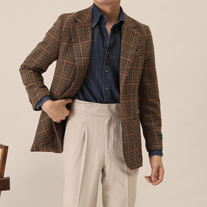 가을과 겨울 패션 시니어 센스 트위드 격자 무늬 세트 재킷 남성 통근 젠트리 정장 세트 - Product Image 5