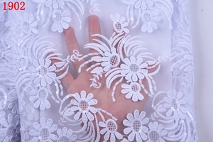 Tessuto in Pizzo Africano <span class=keywords><strong>Bianco</strong></span> con Perline Ricamate Abito in <span class=keywords><strong>Tulle</strong></span> con Paillettes per Feste Femminili Nigeriane 1902 - Product Image 2