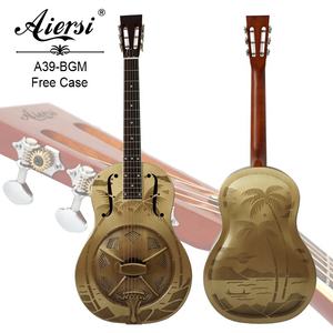Marca Aiersi, venta al por mayor, guitarra resonadora de cuerpo de Metal, cono único, puente Biscult, guitarra acústica Blues de latón Vintage - Product Image 2