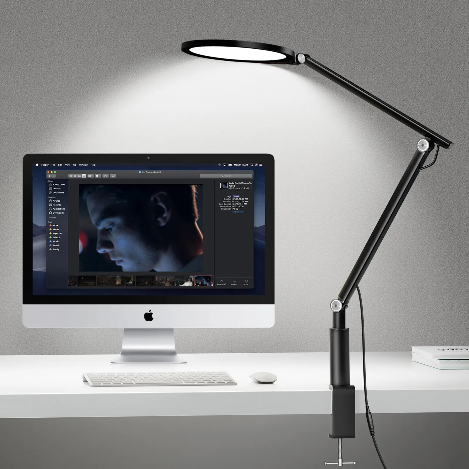 UPERGO Adjustable Height Long Arm Foldable Clip-on Desk Lamp Light Metal Dimmable LED Table Desk Lamp