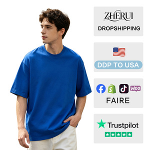 T-shirt décontracté pour homme 100 % coton, col rond, manches courtes, coupe ample, couleur unie, respirant, en tissu peigné 220g - Product Image 2