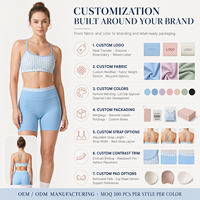 Ensemble de yoga personnalisé pour femme : Soutien-gorge de sport à carreaux avec dos réglable et short cycliste taille haute sans couture avant pour la gym, le Pilates et les activités sportives
