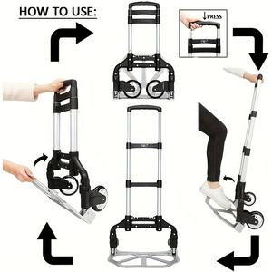 Chariot à bagages pliant en alliage d'aluminium Chariot de magasinage portable pour l'extérieur avec tige de traction - Product Image 3