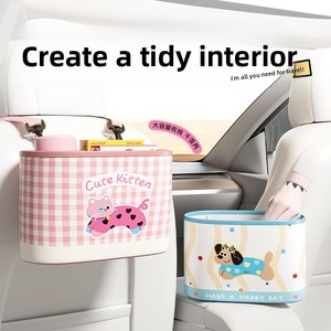 Bolsa de Basura para Auto con Diseño de Gato de Dibujos Animados, Organizador Colgante Multifuncional, Contenedor de Residuos Impermeable para Niños, Interior de Auto - Product Image 1