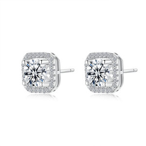 阿里巴巴珠宝厂家批发经典高档方形S925银硅石细耳钉吊船 - Product Image 6