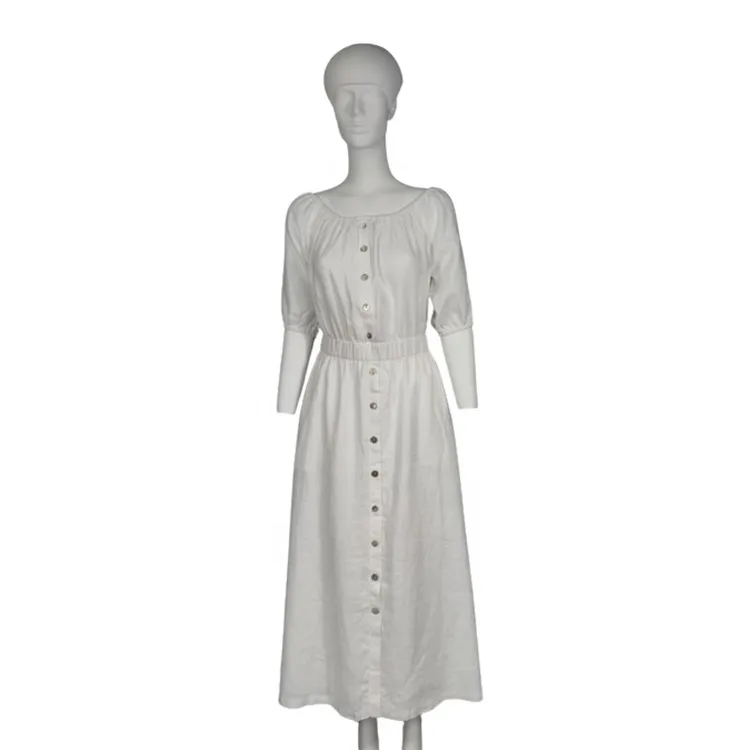 Manufacturers cheap New fashion lady simple button front casual sleeve drop shoulder linen dress