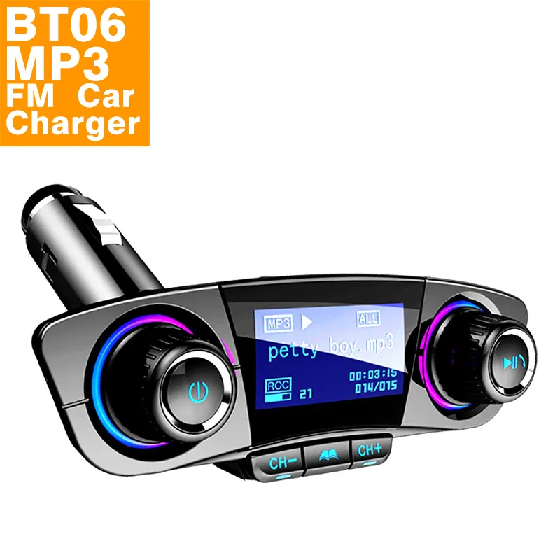 BT06 Large Screen Display Multi-Language Wireless Bt 5.0 Fm Transmitter Dual Usb Fast Charging Handsfree Car charger Mp3 Player
