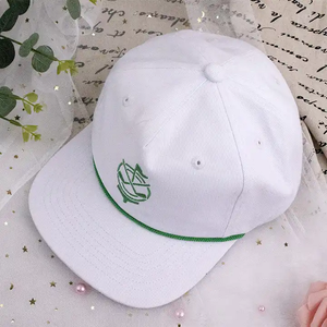 Wholesale Custom Embroidered 5 Panel <strong>Flat</strong> Brim <strong>White</strong> Snapback Hat <strong>Cap</strong> with Rope - Product Image 6