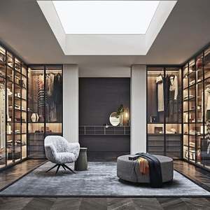 Walk-in Glass Sliding Door Melamine Closet Storage Wooden Luxury <b>Wardrobe</b> - Product Image 1