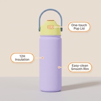 Botol Termos Olahraga Mulut Lebar 22oz dengan Logo Kustom, Tutup Sedotan Tekan, Pegangan Jinjing, Botol Air Vakum Isolasi Stainless Steel