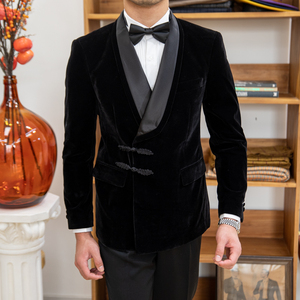 Nouveauté : Blazer en daim <span class=keywords><strong>noir</strong></span> de haute qualité pour <span class=keywords><strong>homme</strong></span>, coupe ajustée, pour affaires, mariage <span class=keywords><strong>et</strong></span> tenues décontractées - Product Image 1