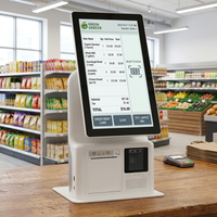 Kiosque de paiement à double écran pour supermarché, système Windows/Linux, écran tactile FHD 15,8 pouces, imprimante de reçus, terminal de point de vente