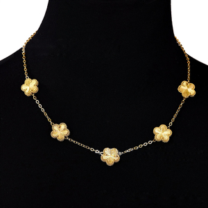 Collar de Acero Inoxidable Chapado en Oro de 18K con Diseño de Trébol de Cinco Hojas, Collar de Oro de la Suerte con 5 Hojas, Joyería para Mujer - Product Image 5