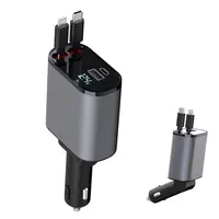 100W Retractable Car Charger Cable Dual Port USB C PD Fast
