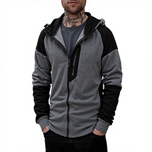 Men's Color Block Pattern Front Logo Hooded Sweatshirt Full Zip Pullover Jacket Long Sleeve Casual Winter Outerwear - Product Image 1