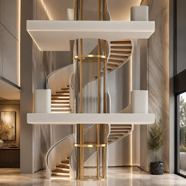Factory Direct Modern Round Capsule Panoramic Glass Cabin AC Drive Pitless MRL Quiet Smooth Hotel Villa 3 Person Round Elevator
