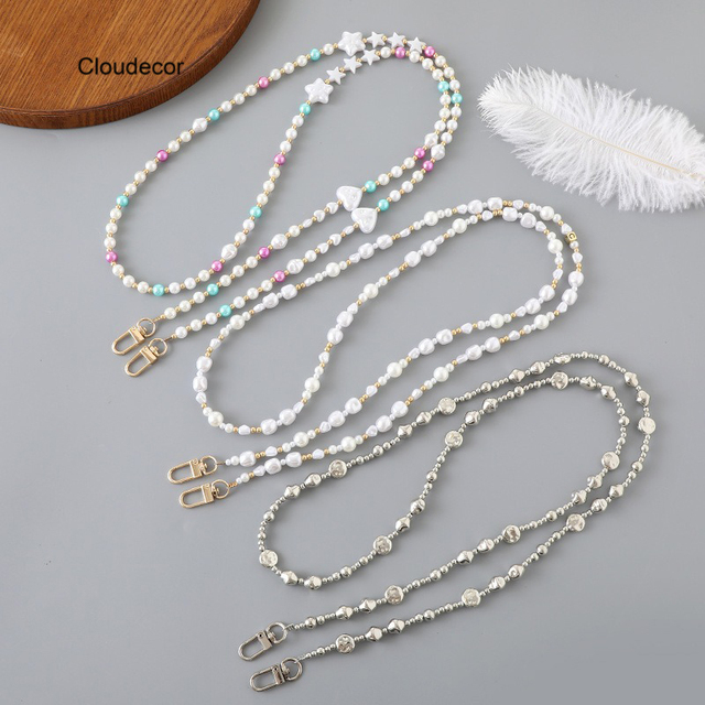 Ins Fashion Gold Balls Irregular Pearl Mobile Phone Hanging Strap Long Lanyard Love Silver Beads Phone Crossbody Necklace