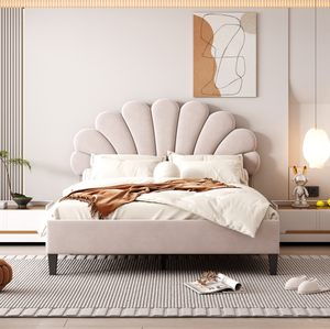 Soft Style Flower Pattern Velvet Upholstered <b>Platform</b> <b>Bed</b> <b>with</b> <b>Storage</b> Headboard Bedroom Furniture for Living Room - Product Image 1