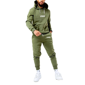 Survêtements pour hommes, vert olive, coupe ajustée, bas et sweat à capuche, 100% coton molletonné, survêtements de sport pour hommes - Product Image 1