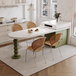 Ensemble table et banc îlot réglable de luxe Rising Light pour usage domestique avec une table îlot rond incurvé et un dessus de table en <span class=keywords><strong>quartz</strong></span> - Product Image 3