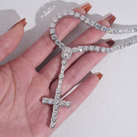 LEPAI Collier Croix de Luxe en Argent Sterling S925 avec Moissanite VVS, Chaîne Tennis Rosary Iced Out pour Hommes, Bijoux Hip Hop, Vente en Gros